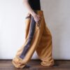 monster oversized fake suede side line mustard color wide sweat pants