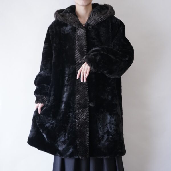 glossy fur design hooded jacket