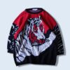 tiger design black × red lamé knit