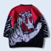 tiger design black × red lamé knit