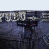 【FUBU】embroidery & gimmick wide baggy black denim pants