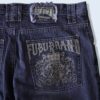 【FUBU】embroidery & gimmick wide baggy black denim pants