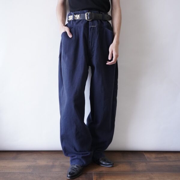 【MARITHE FRANCOIS GIRBAUD】deep navy cotton twill baggy wide pants