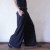 mode black drape fabric pleats tuck wide slacks