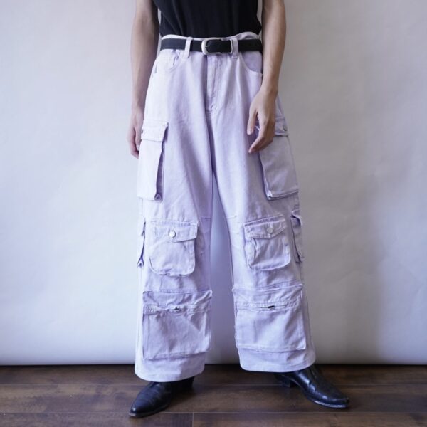 gradation pale purple multi pocket gimmick cargo pants