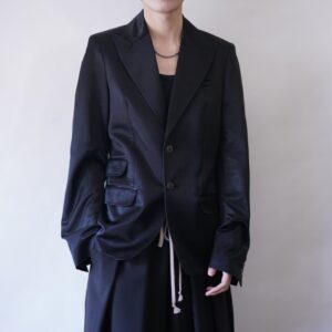 glossy black satin asymmetry tailored jacket