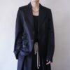 glossy black satin asymmetry tailored jacket