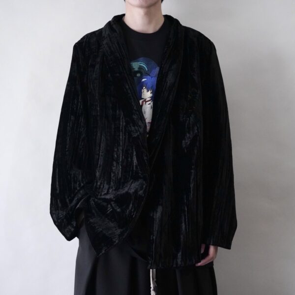 "ウネリ" glossy black velours drape easy tailored jacket