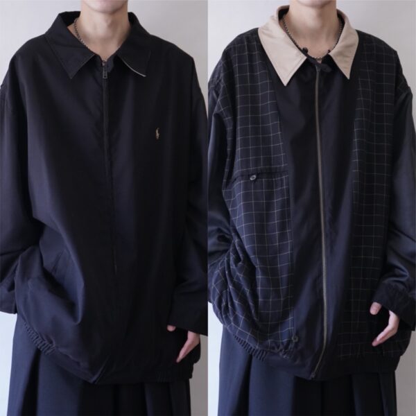 【RalphLauren】monster oversized smooth poly graph check lining black drizzler jacket