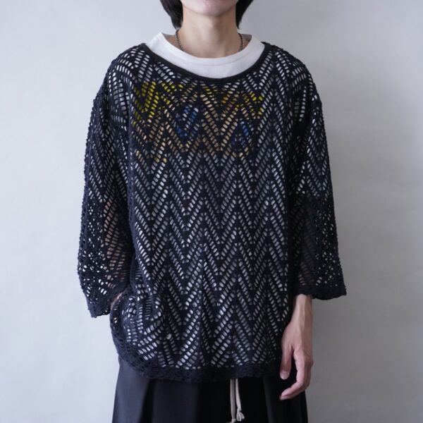 oversized black sheer mesh cut&sewn