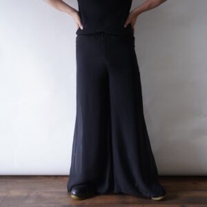 mode black see-through layer wide pants