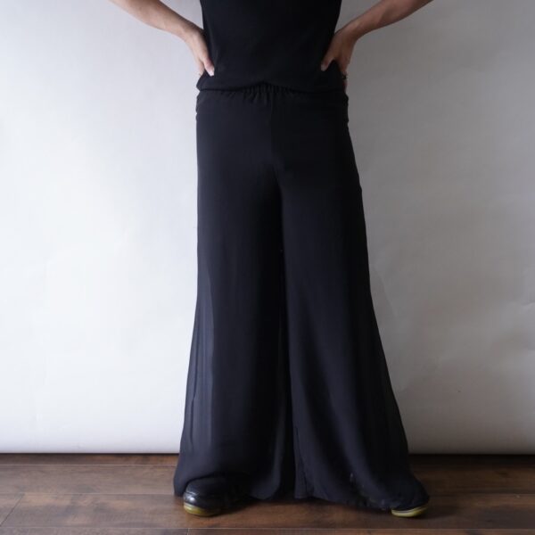 mode black see-through layer wide pants