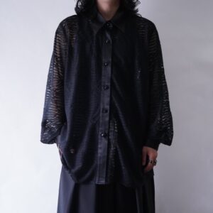 satin switching pattern see-through shirt