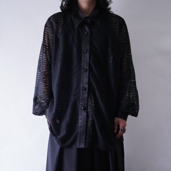 satin switching pattern see-through shirt