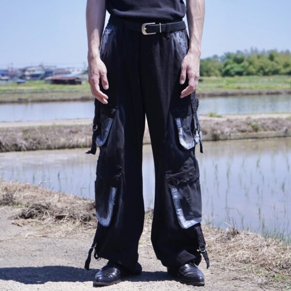 "ANARCHY" white spray "BORO" custom tech pants