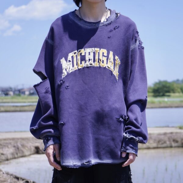 "ANARCHY" fade white spray × crush BORO sweat