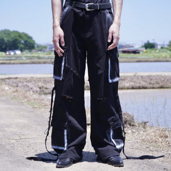 "ANARCHY" crush BORO long rope design techno pants