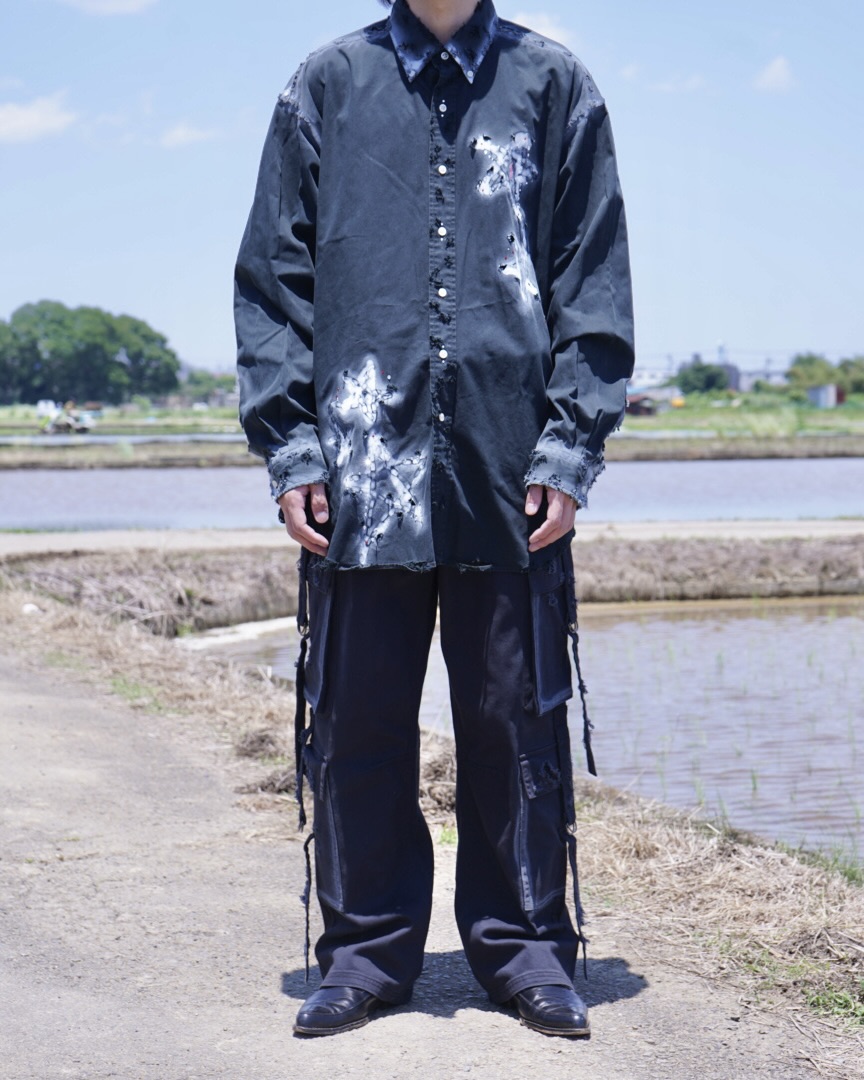 "ANARCHY × ラインストーン" star motif BORO custom shirt