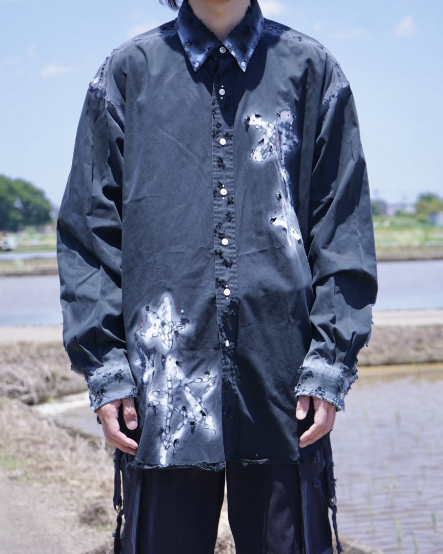 "ANARCHY × ラインストーン" star motif BORO custom shirt