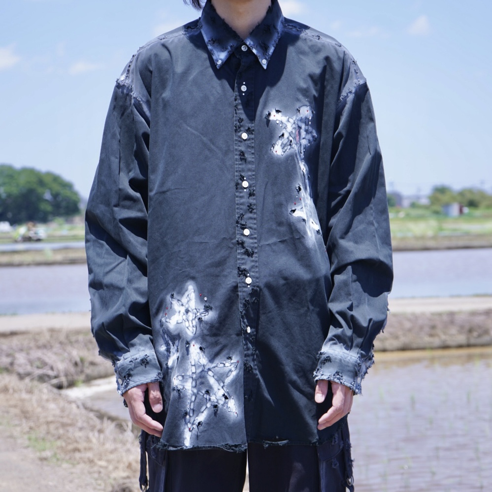 "ANARCHY × ラインストーン" star motif BORO custom shirt