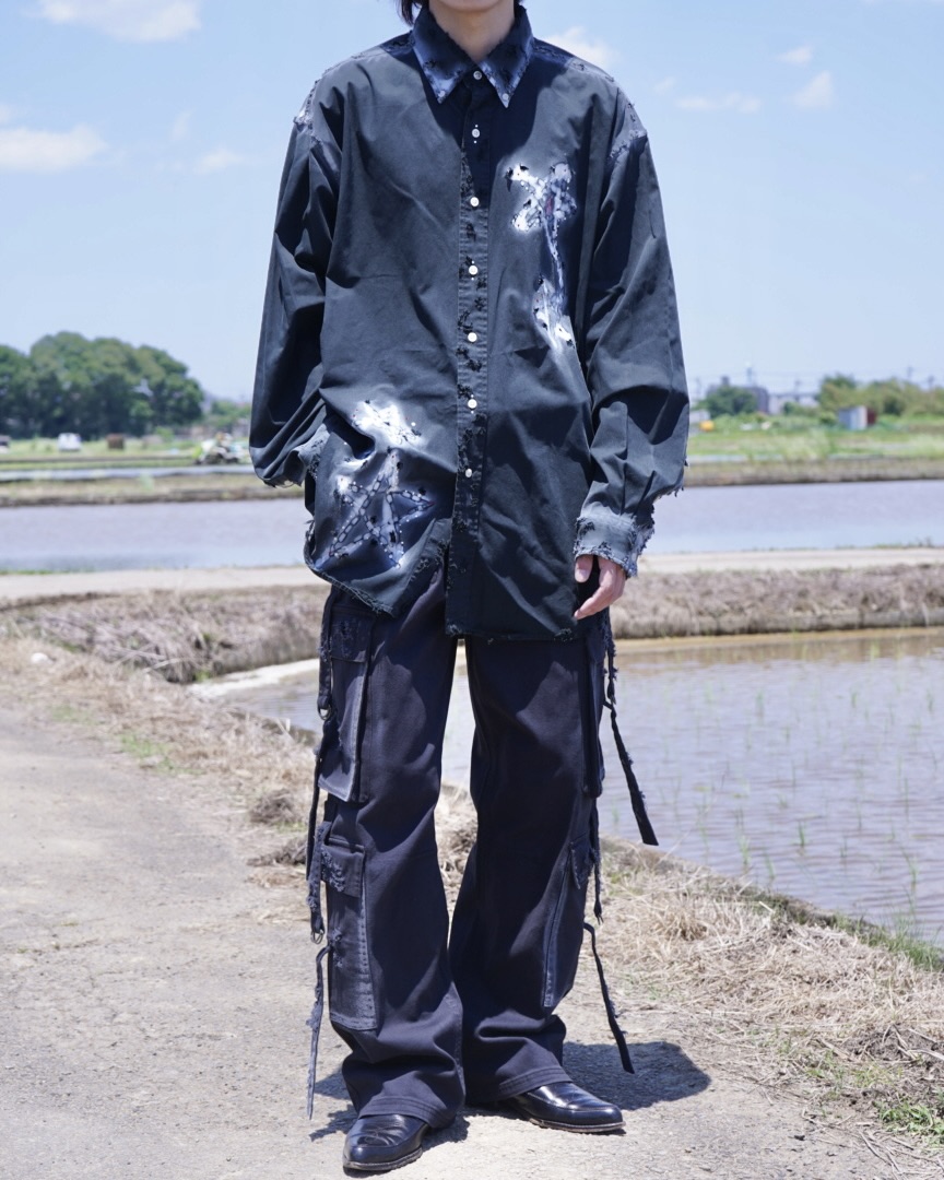 "ANARCHY × ラインストーン" star motif BORO custom shirt