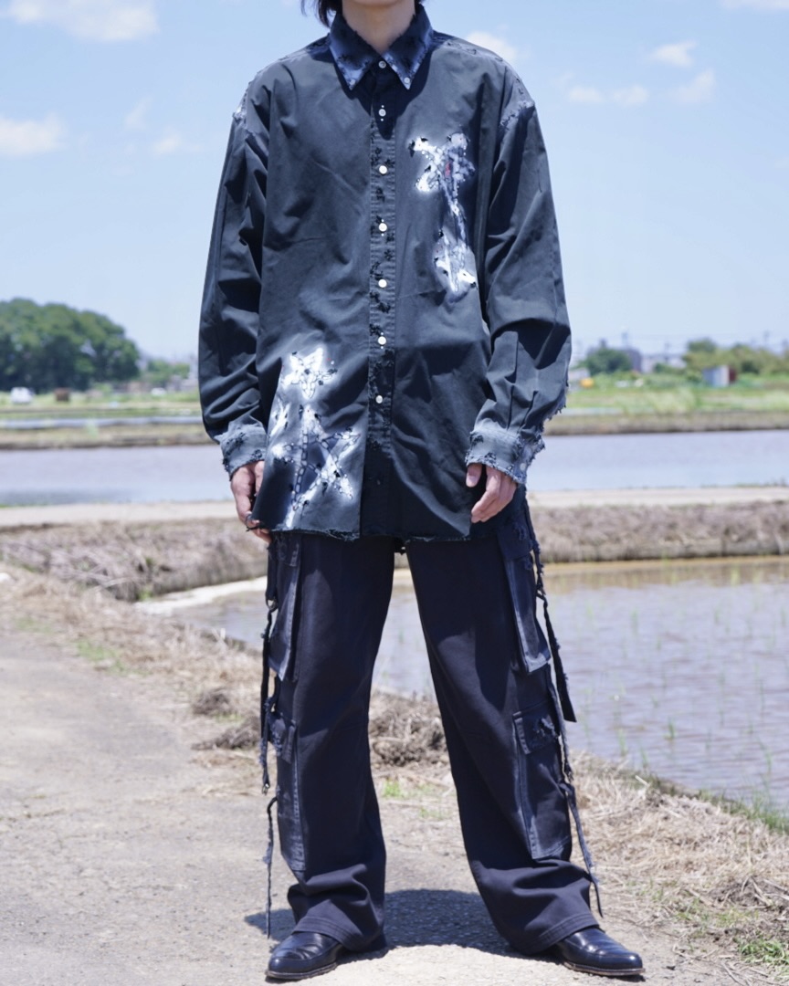 "ANARCHY × ラインストーン" star motif BORO custom shirt