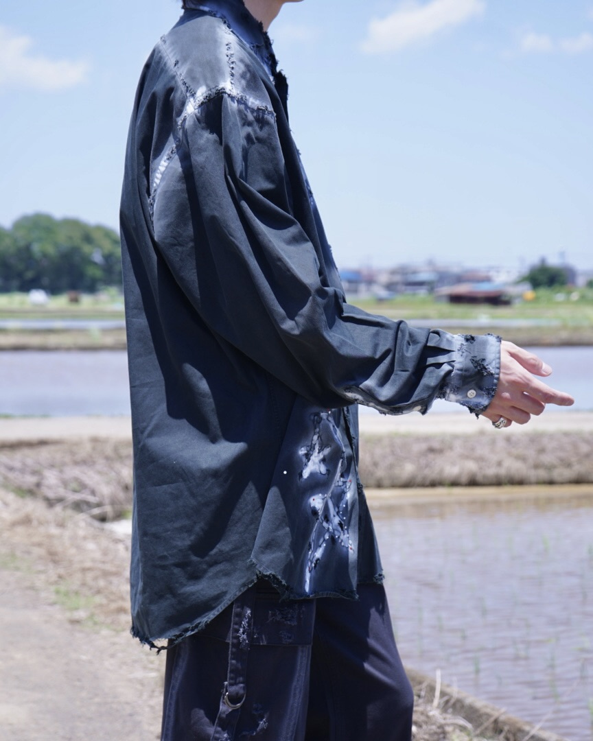 "ANARCHY × ラインストーン" star motif BORO custom shirt