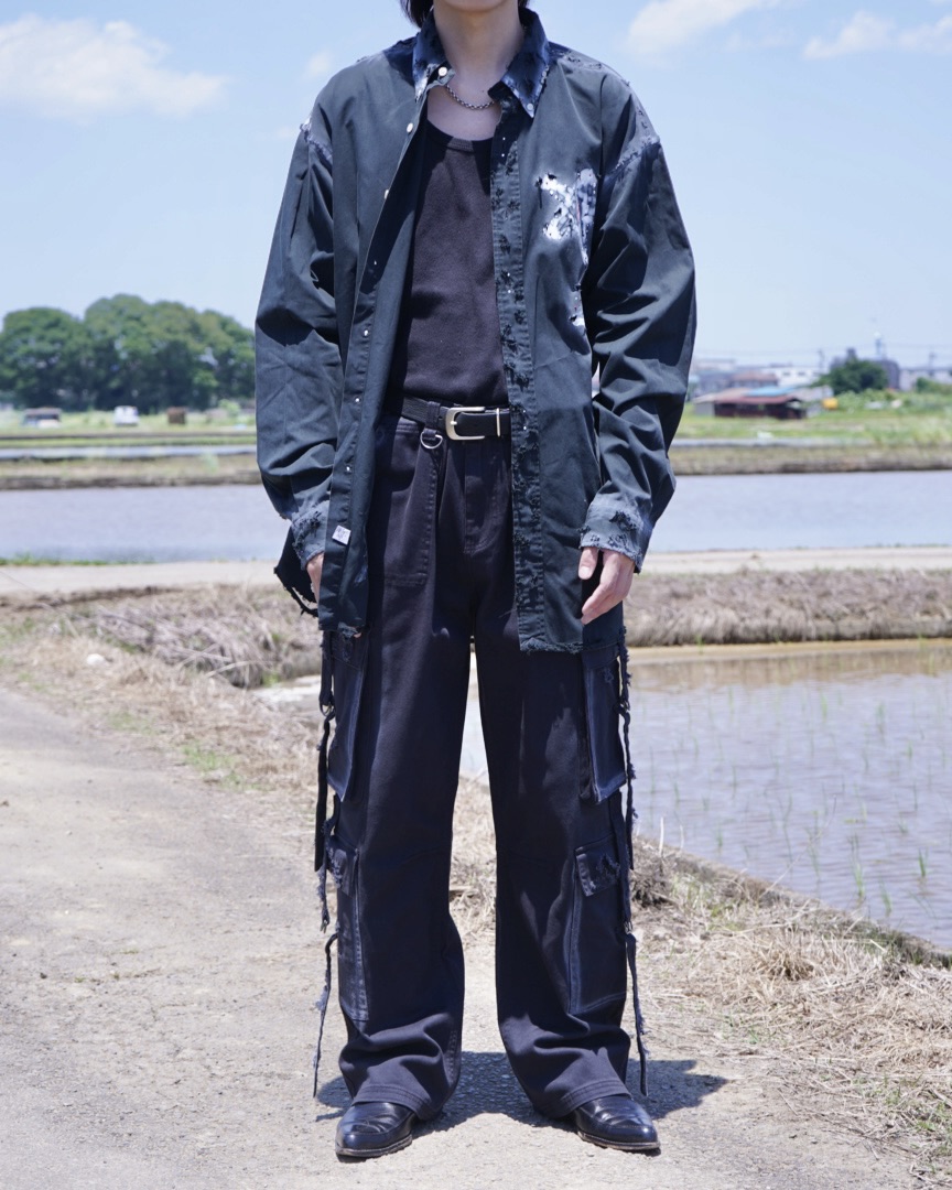 "ANARCHY × ラインストーン" star motif BORO custom shirt