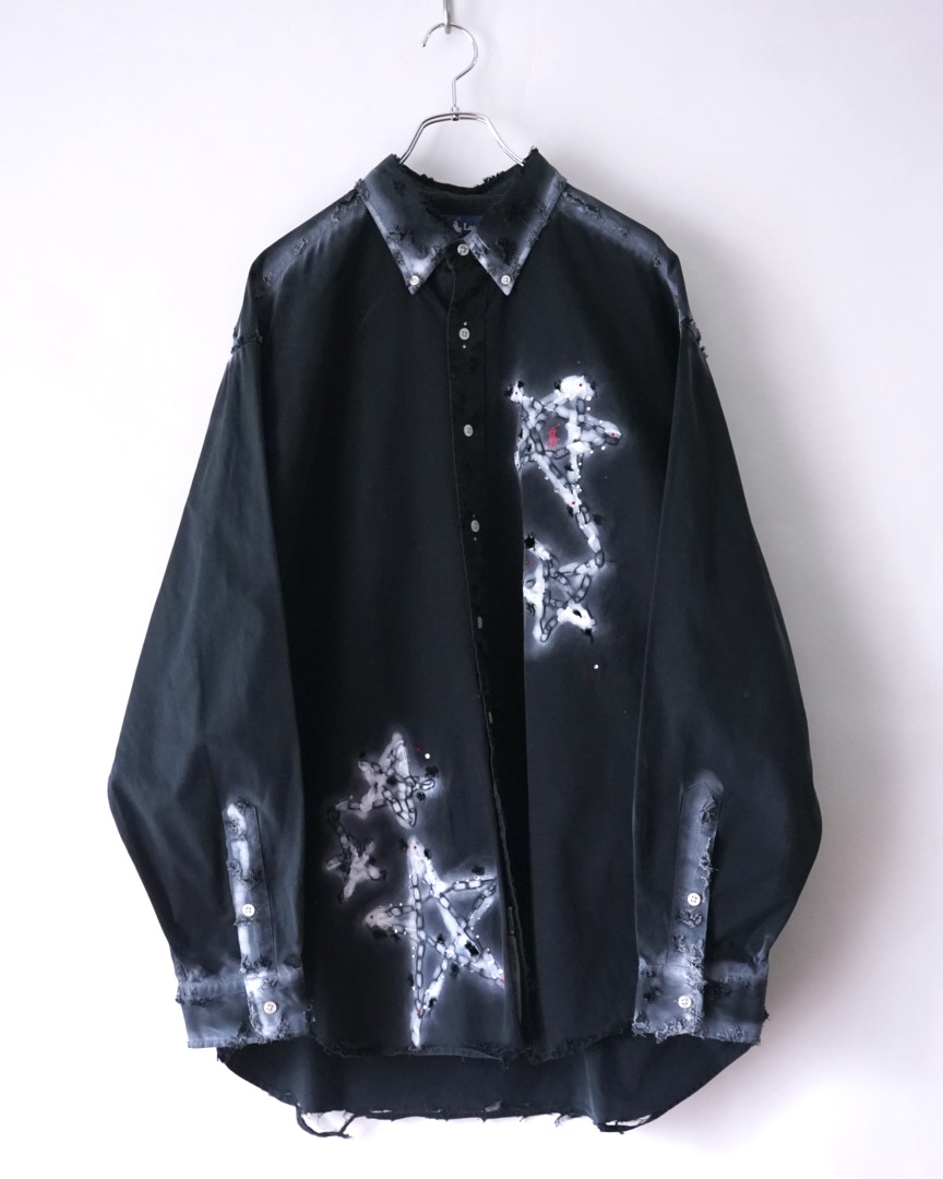 "ANARCHY × ラインストーン" star motif BORO custom shirt