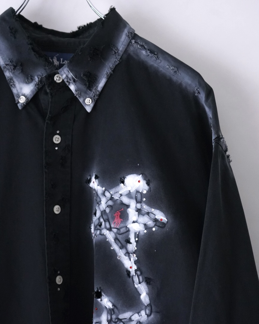 "ANARCHY × ラインストーン" star motif BORO custom shirt
