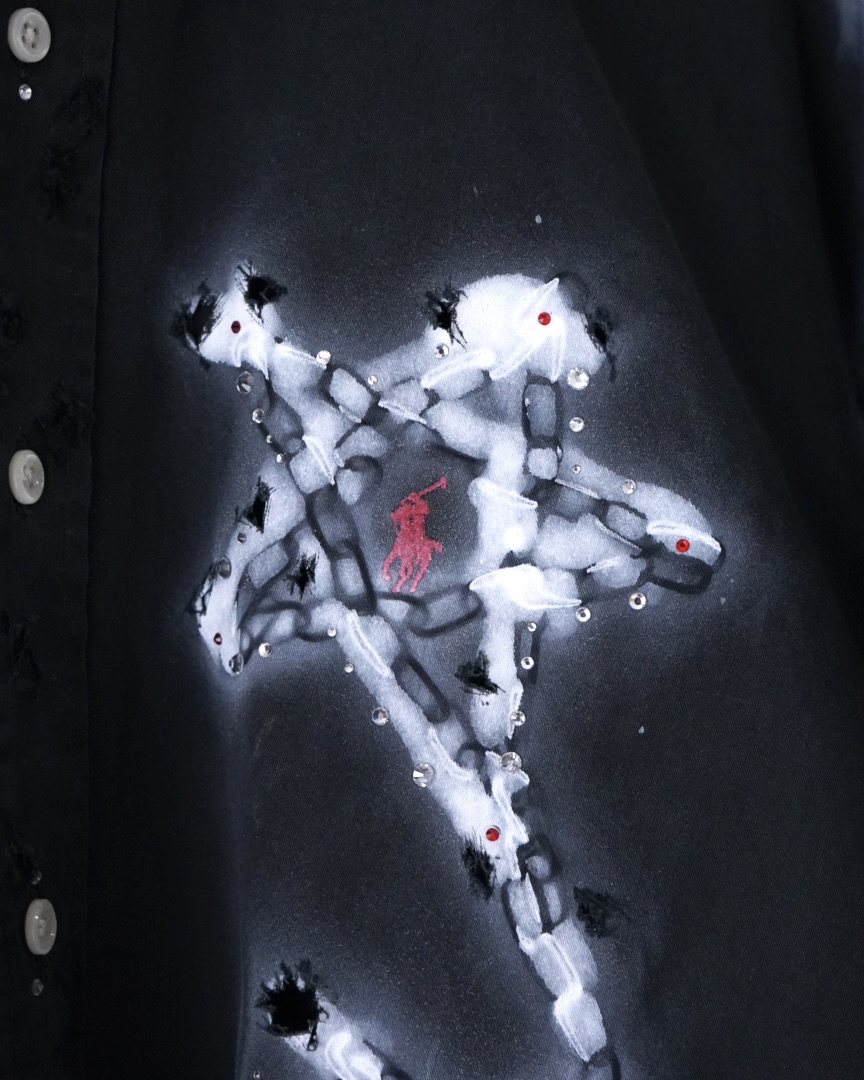 "ANARCHY × ラインストーン" star motif BORO custom shirt