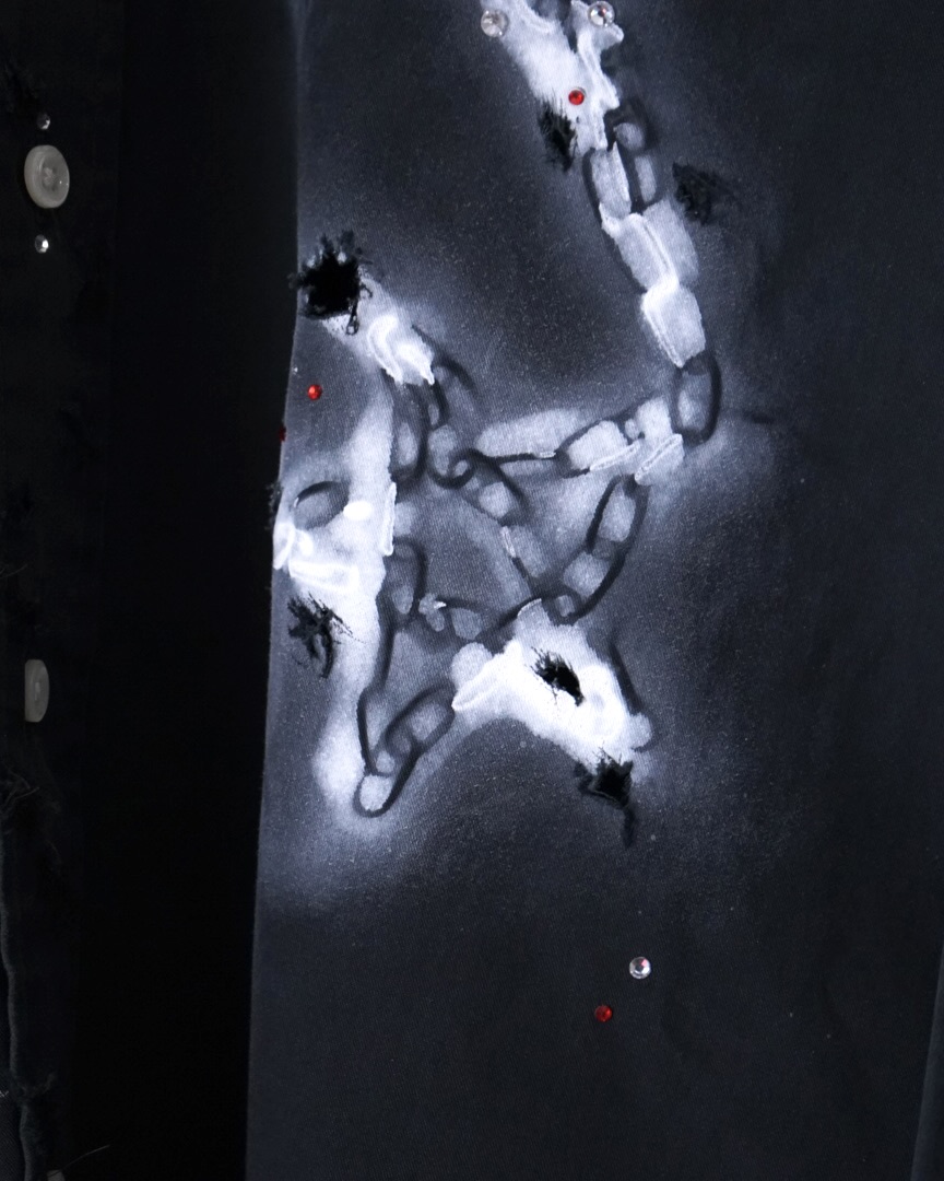 "ANARCHY × ラインストーン" star motif BORO custom shirt