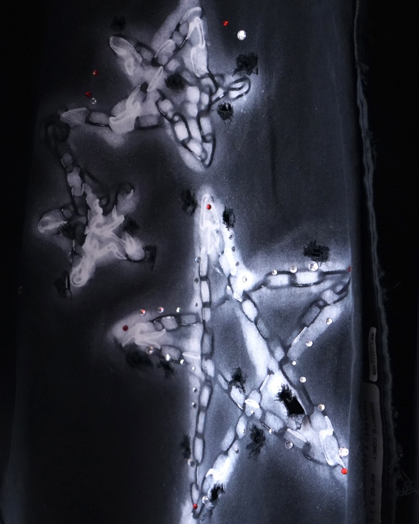 "ANARCHY × ラインストーン" star motif BORO custom shirt