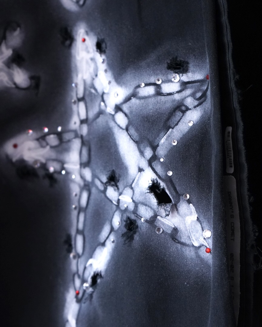 "ANARCHY × ラインストーン" star motif BORO custom shirt