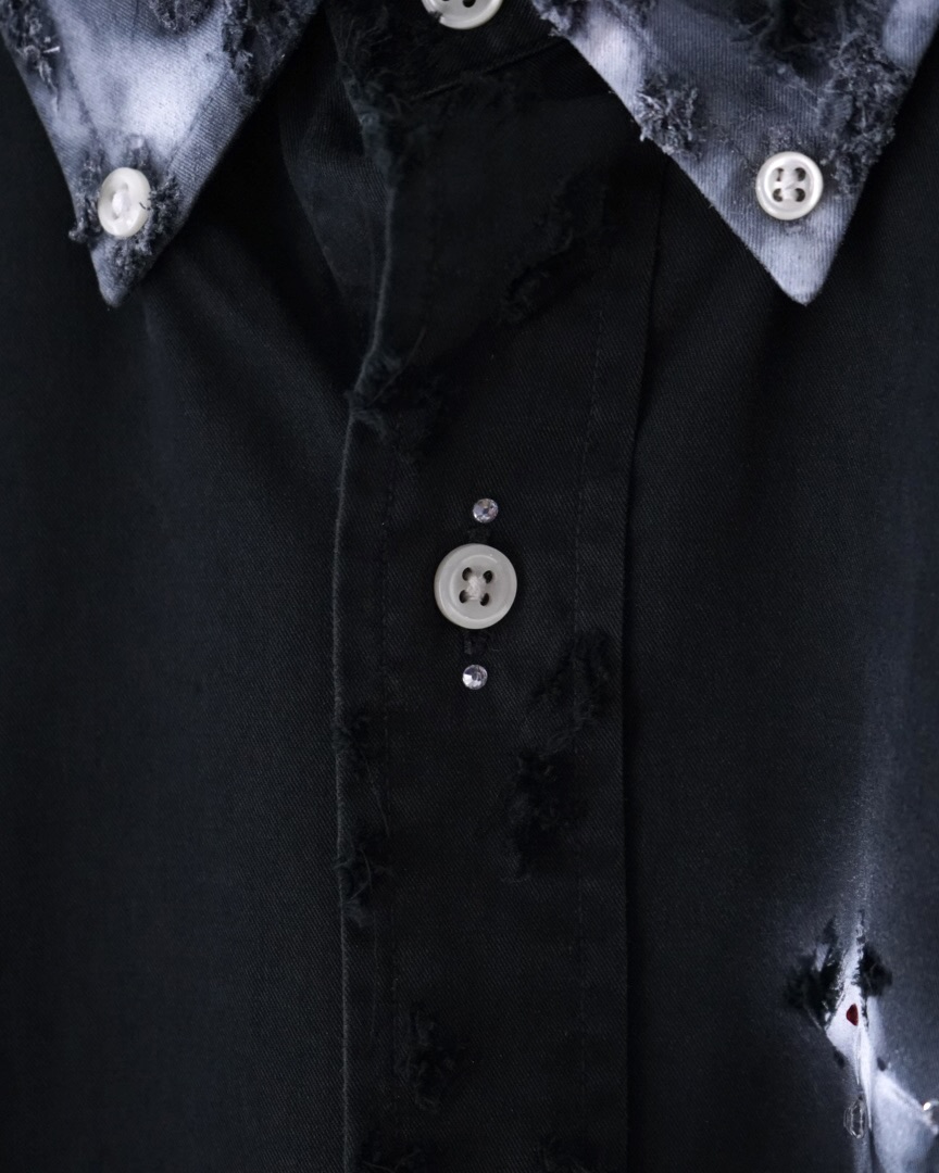 "ANARCHY × ラインストーン" star motif BORO custom shirt