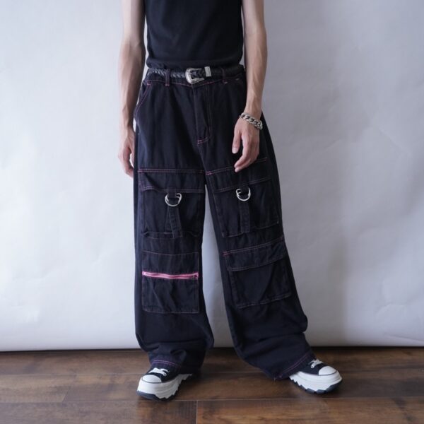 FASHION NOVA black overdye "New MONSTER ENERGY" color gimmick wide pants