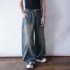 circle silhouette brown fade baggy wide denim pants