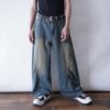 circle silhouette brown fade baggy wide denim pants