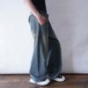 circle silhouette brown fade baggy wide denim pants