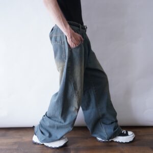 circle silhouette brown fade baggy wide denim pants