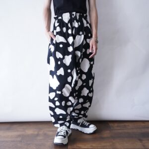 black × white like cow pattern wide pants