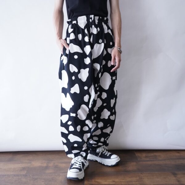 black × white like cow pattern wide pants