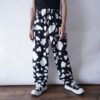 black × white like cow pattern wide pants
