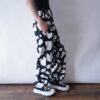 black × white like cow pattern wide pants