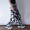 black × white like cow pattern wide pants