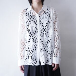 oversized white lace sheer shirt