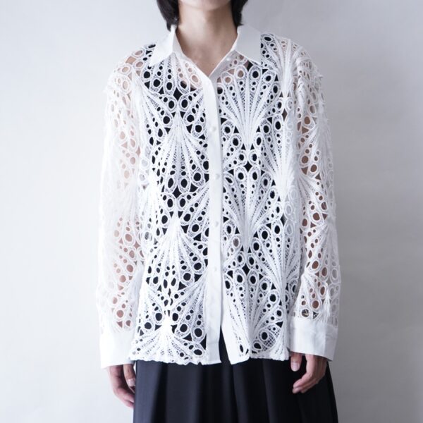 oversized white lace sheer shirt