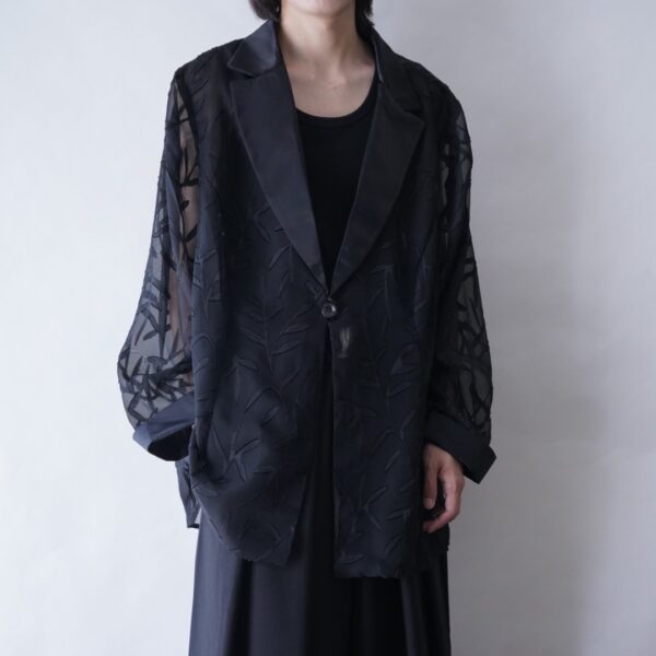 oversized see-through & satin switching easy tailored jacket