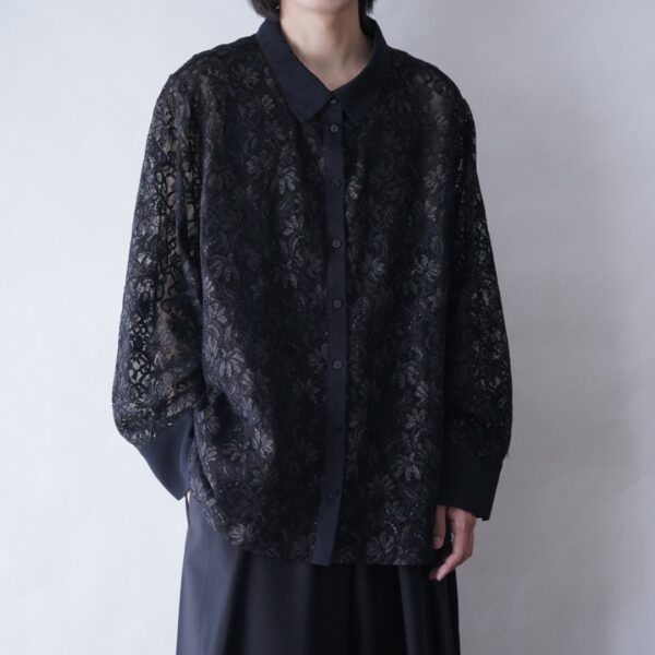 oversized mode black lace shirt