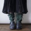 【Remake】Green × Glossy Black Ribbon Loose Socks